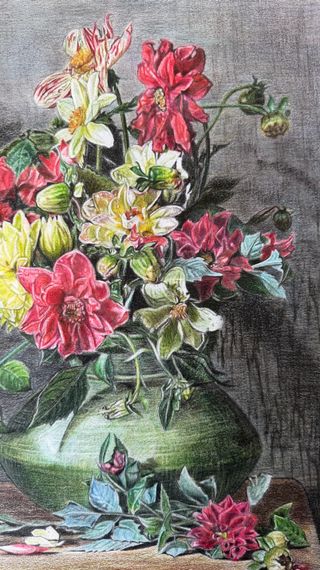 Dibujo a lápiz flores en jarrón