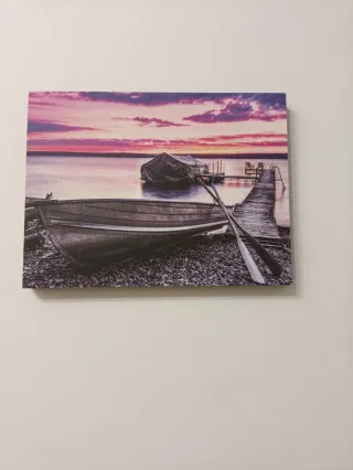 Quadro tramonto lago barca