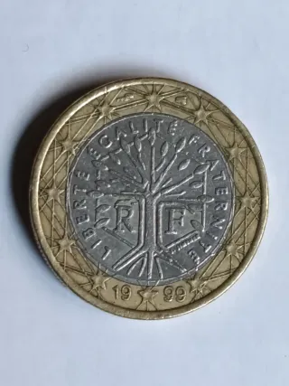 Moneda 1 Euro Francia año 1999 con errores