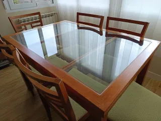 Mesa comedor madera y cristal + 6 sillas