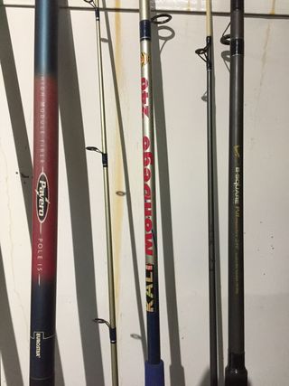 Cañas y carretes de pesca variados
