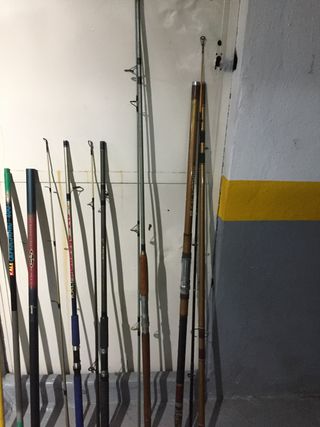 Cañas y carretes de pesca variados