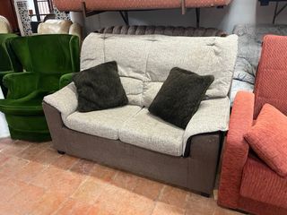 Sofá de 2 plazas tela beige y marrón