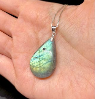 Colgante Labradorita turquesa Lágrima plata 925