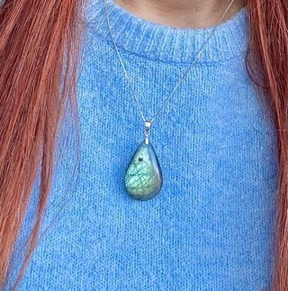 Colgante Labradorita turquesa Lágrima plata 925