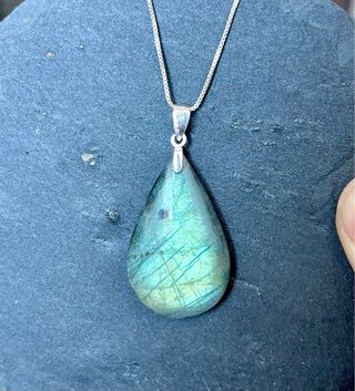 Colgante Labradorita turquesa Lágrima plata 925