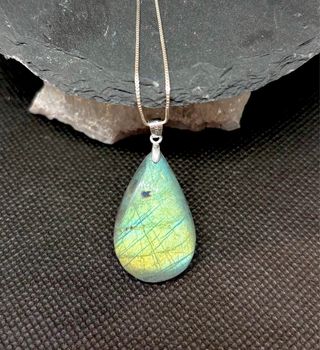 Colgante Labradorita turquesa Lágrima plata 925