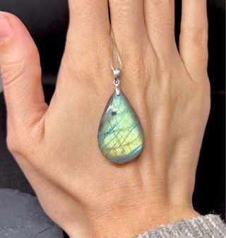 Colgante Labradorita turquesa Lágrima plata 925