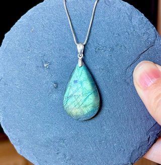 Colgante Labradorita turquesa Lágrima plata 925