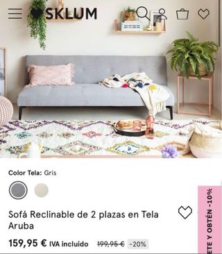 Sofá Cama Reclinable Beige 175x58cm