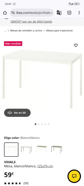 Mesa Ikea Vihals 125x75 cm nueva