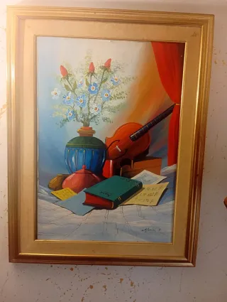Quadro con violino e fiori