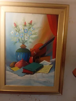 Quadro con violino e fiori