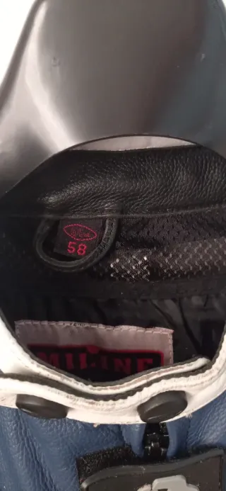 Chaqueta Moto Cuero Azul y Negro