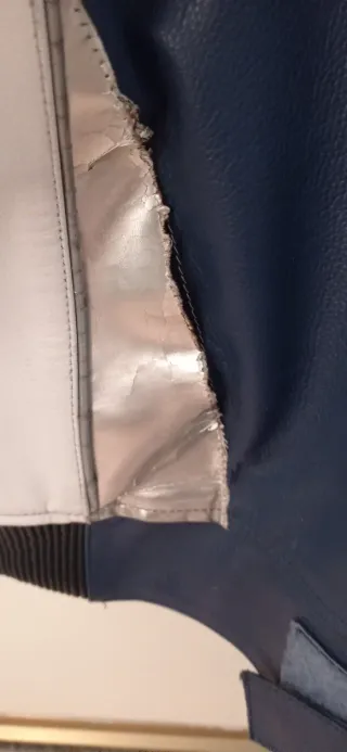 Chaqueta Moto Cuero Azul y Negro