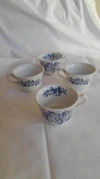 4 Tazas Porcelana Inglesa Azul Blanco