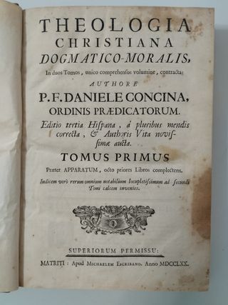 Concina Theologia Christiana - Libro antiguo 1770