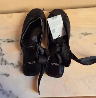 Bailarinas Mango Negras con Lazos