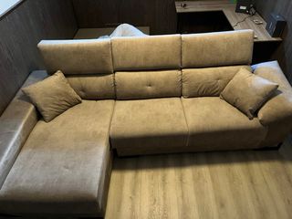 Sofá chaiselongue beige/marrón tela