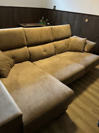 Sofá chaiselongue beige/marrón tela