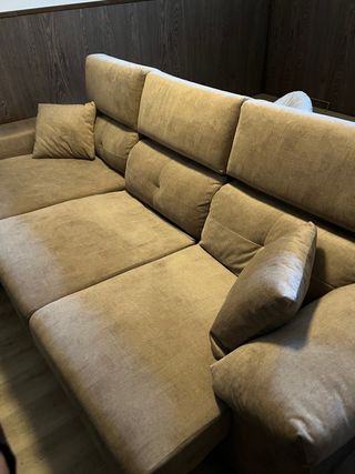 Sofá chaiselongue beige/marrón tela