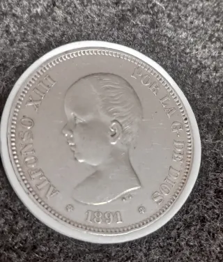 Moneda Alfonso XIII 5 Pesetas 1891 Plata