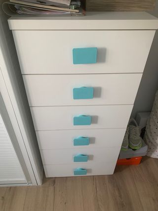 Cómoda juvenil 5 cajones azul y blanco