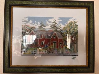 Cuadro bordado casa rural y marco