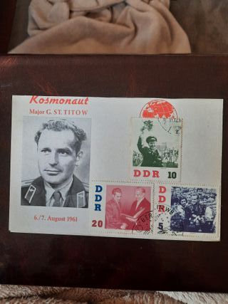 Postal DDR Cosmonauta Titov + 3 sellos