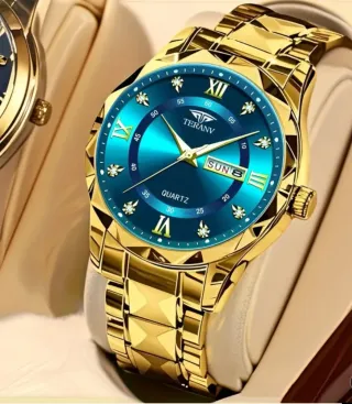 Reloj hombre Dorado y Azul Esfera