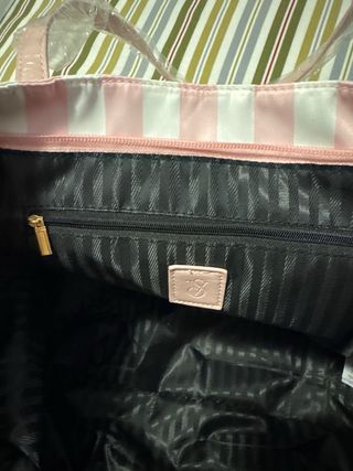 Bolso de rayas rosa y blanco