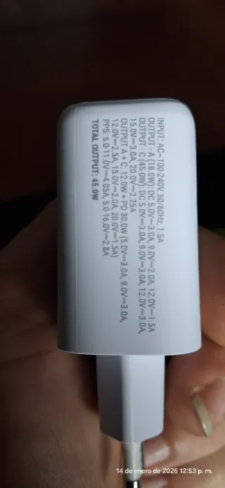 Cargador Muvit Carga Rápida 45W 2 Puertos