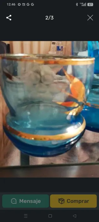 Juego Jarra y Vasos Cristal de Bohemia Azul Dorado