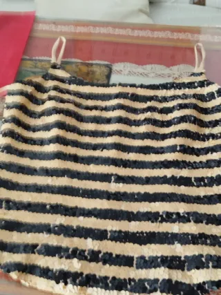 Top lentejuelas rayas negro/Beige Talla 40