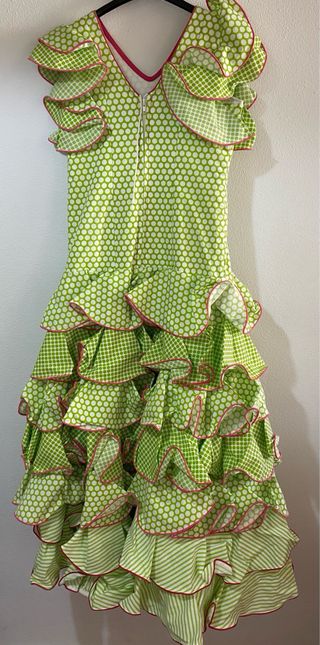 Traje de Gitana Verde y Rosa para niña