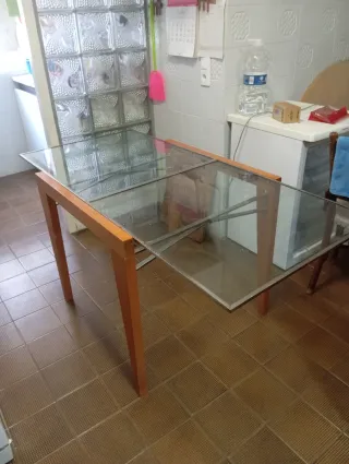 Mesa plegable madera y cristal