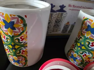 2 Barattoli Ceramica Arca Decorati