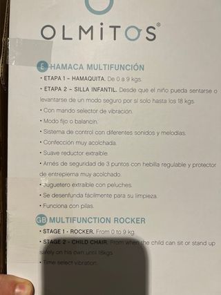 Hamaca bebé OLMITOS multifunción