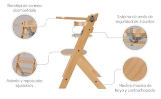 Trona KikkaBoo NORDY Madera Bebé Ajustable