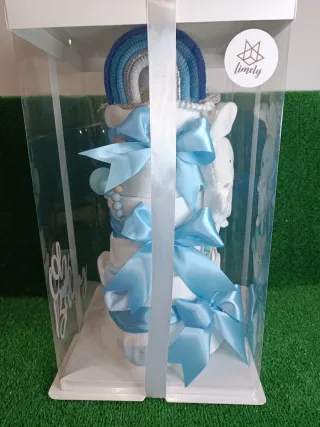 Tarta de pañales azul con peluche ✅