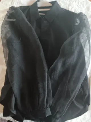 Camisa Zara Negra Mangas Transparente