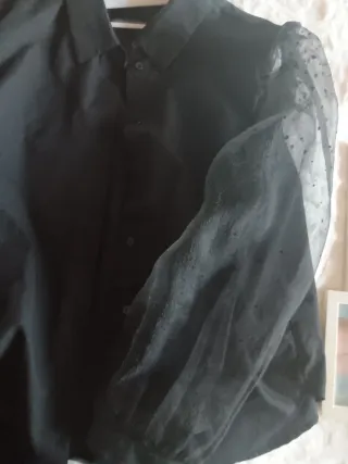 Camisa Zara Negra Mangas Transparente