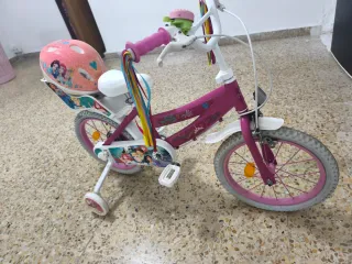 Bicicleta infantil rosa con ruedines 16 pulgadas