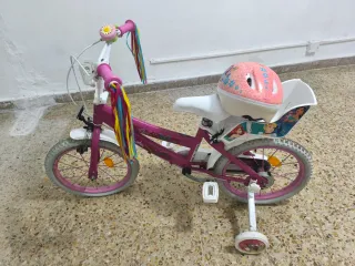 Bicicleta infantil rosa con ruedines 16 pulgadas
