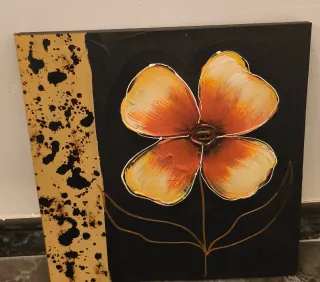 Cuadro moderno flor naranja y negro