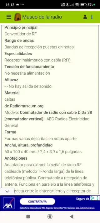 Tomas de teléfono para radio antigua válvulas. Año