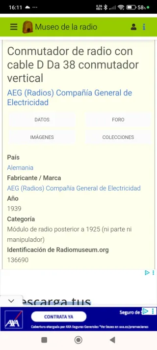 Tomas de teléfono para radio antigua válvulas. Año