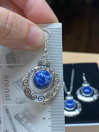 Conjunto Colgante y Pendientes Piedra Azul