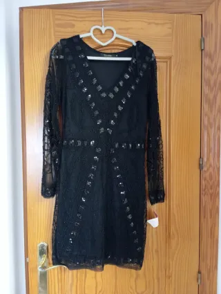 Vestido Negro Fiesta Estilo Gatsby Talla M