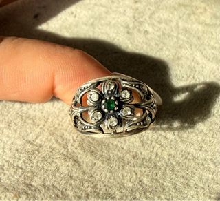Anillo Plata 925 Art Deco Esmeralda
